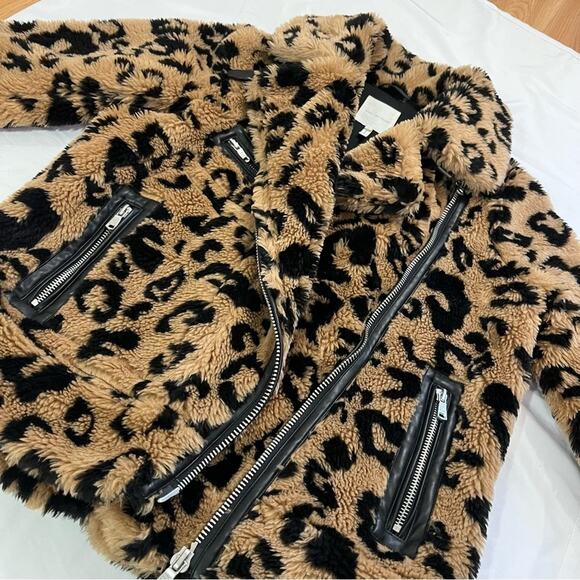 Anthropologie Avec Les Filles Faux Fur Teddy Biker Full Zip Jacket Coat Size L - Picture 6 of 14
